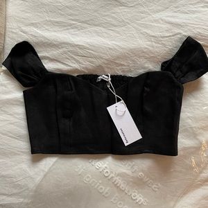 NWT Reformation black linen crop top